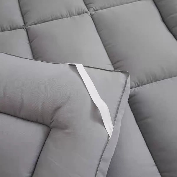 King Size Mattress Topper Gray Thick Quilted Pad Pillow Top Corner Straps