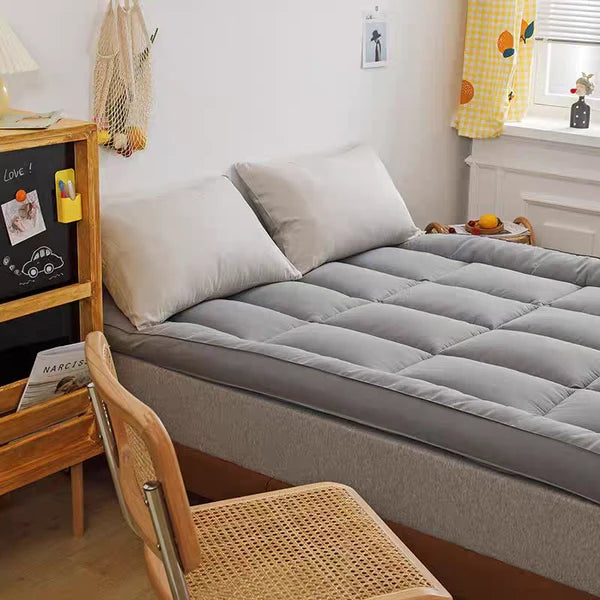 King Size Mattress Topper Gray Thick Quilted Pad Pillow Top Corner Straps