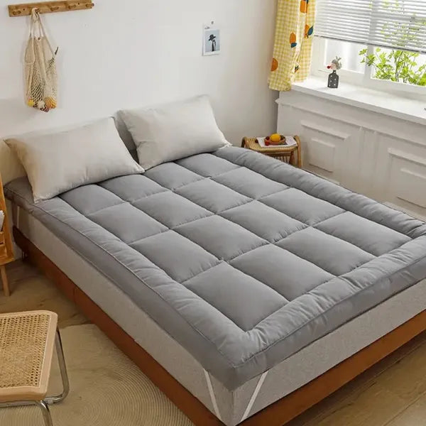 King Size Mattress Topper Gray Thick Quilted Pad Pillow Top Corner Straps