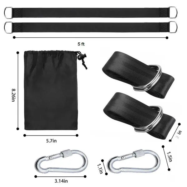 Tree Swing Straps Hanging Kit 5ft 2000 lbs Heavy Duty 2" Straps Locking Carabiner