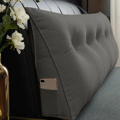 Triangle Reading Pillow Wedge Cushion 24" Backrest Support Gray Side Pocket