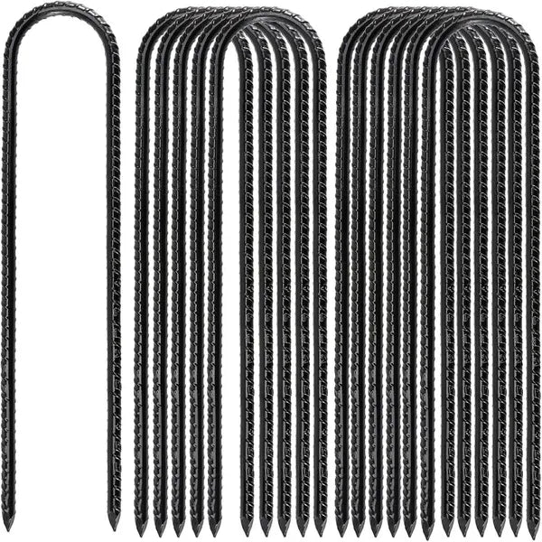 16 Inch Steel Rebar Ground Anchors U Shaped Stakes Black Fence Trampoline 12 16