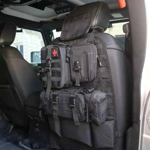 Tactical Vehicle Back Seat Organizer with 3 Detachable Storage Pouches