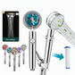 Shower head with multiple nozzles and flow design illustration on a white background