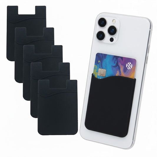 5PCS Silicone Credit Card Holder Cell Phone Wallet Adhesive Pocket Sticker Black