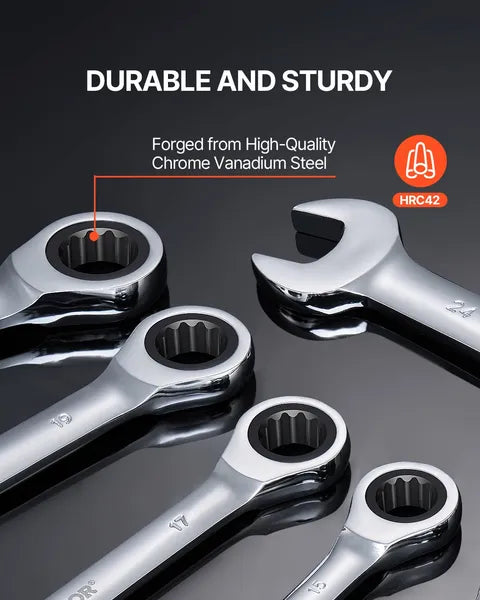 VEVOR 16 Piece Metric Ratcheting Wrench Set Cr-V Steel with Rack
