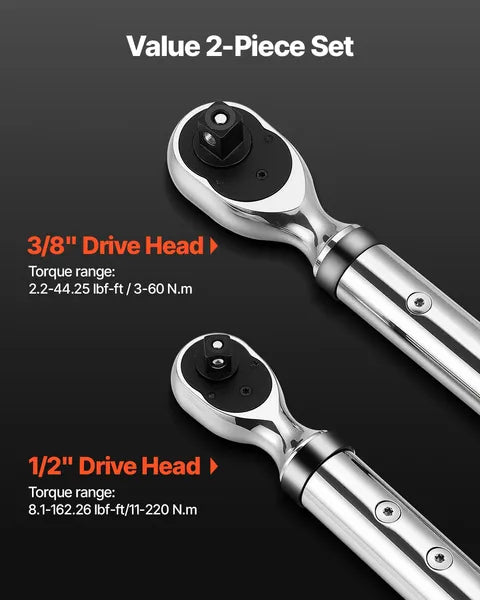 VEVOR Digital Torque Wrench Set 1/2 and 3/8 Inch ±2% Accuracy Case