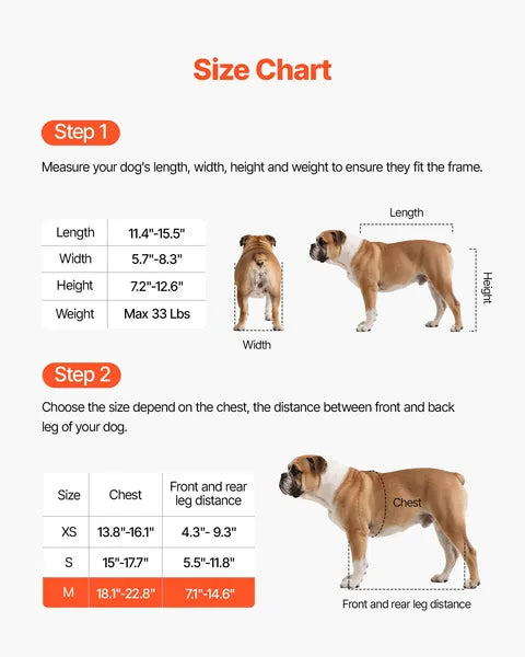 VEVOR Dog Wheelchair Back Legs 2 Wheel Adjustable Cart Mobility Support 33lbs