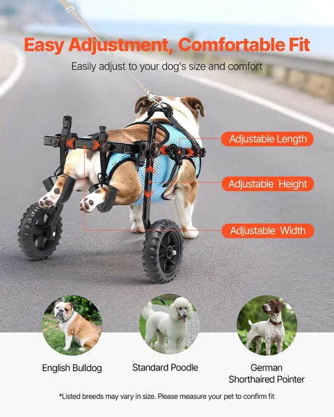 VEVOR Dog Wheelchair Back Legs 2 Wheel Adjustable Cart Mobility Support 33lbs