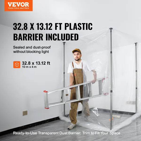VEVOR Dust Barrier Poles 10 Ft with Plastic Film Carry Bag 4 Poles