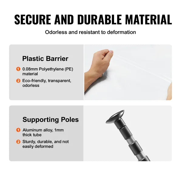 VEVOR Dust Barrier Poles 10 Ft with Plastic Film Carry Bag 4 Poles