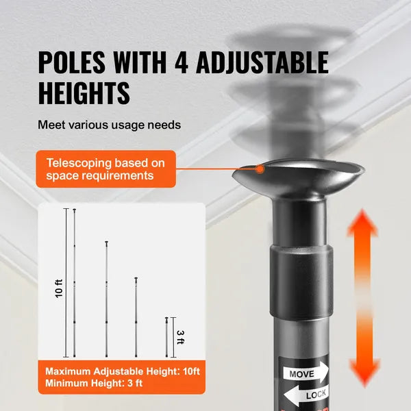 VEVOR Dust Barrier Poles 10 Ft with Plastic Film Carry Bag 4 Poles