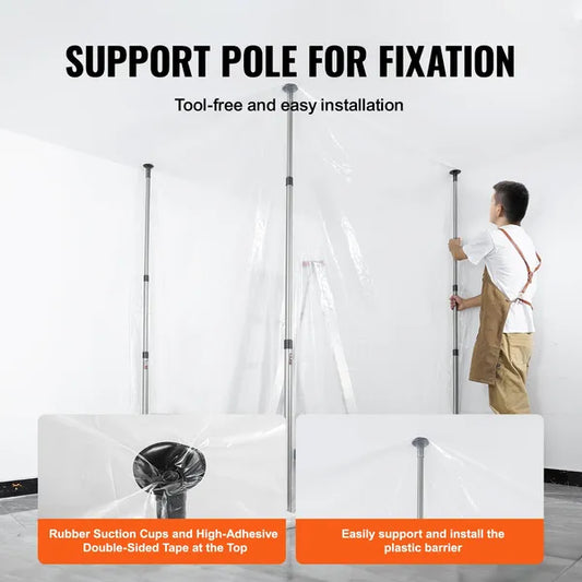 VEVOR Dust Barrier Poles 10 Ft with Plastic Film Carry Bag 4 Poles
