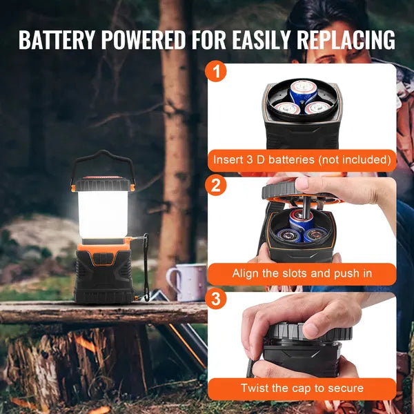 VEVOR LED Camping Lantern 1000LM Battery Powered 360° Light 4 Modes