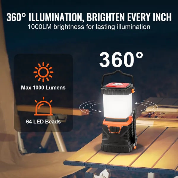 VEVOR LED Camping Lantern 1000LM Battery Powered 360° Light 4 Modes