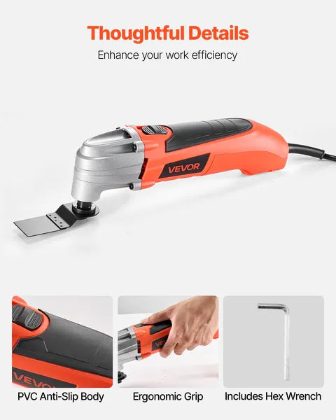 VEVOR Corded Oscillating Multi Tool 2.2A 22000 OPM Kit 7pc Blades Scraper