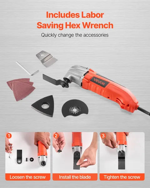 VEVOR Corded Oscillating Multi Tool 2.2A 22000 OPM Kit 7pc Blades Scraper