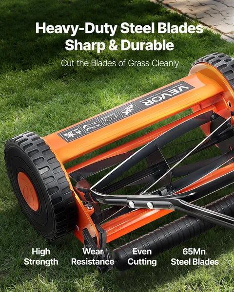 VEVOR 14 Inch Push Reel Lawn Mower Manual 5 Blade with Grass Catcher
