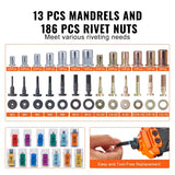VEVOR 16 Inch Rivet Nut Tool Kit Rivnut Gun with 13 Mandrels 186 Nuts