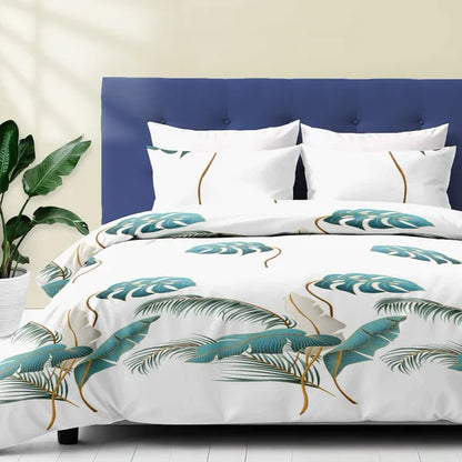 9 Piece Tropical Palm Leaf Bedspread Curtain Set Queen King Cal King Bedding