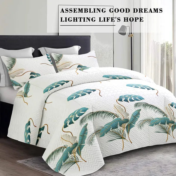 9 Piece Tropical Palm Leaf Bedspread Curtain Set Queen King Cal King Bedding