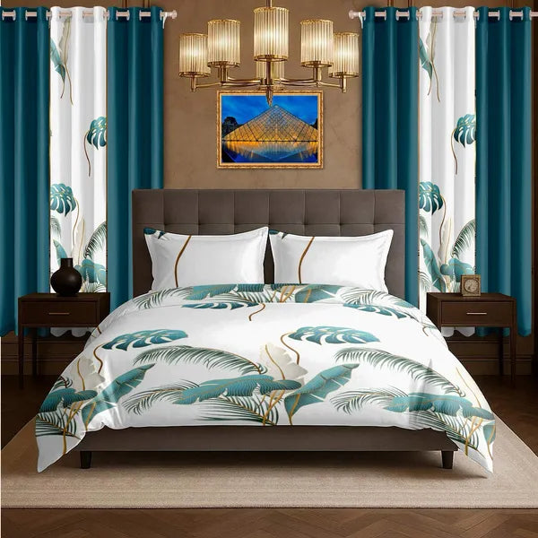 9 Piece Tropical Palm Leaf Bedspread Curtain Set Queen King Cal King Bedding