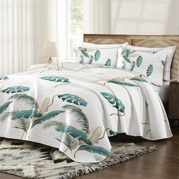 9 Piece Tropical Palm Leaf Bedspread Curtain Set Queen King Cal King Bedding