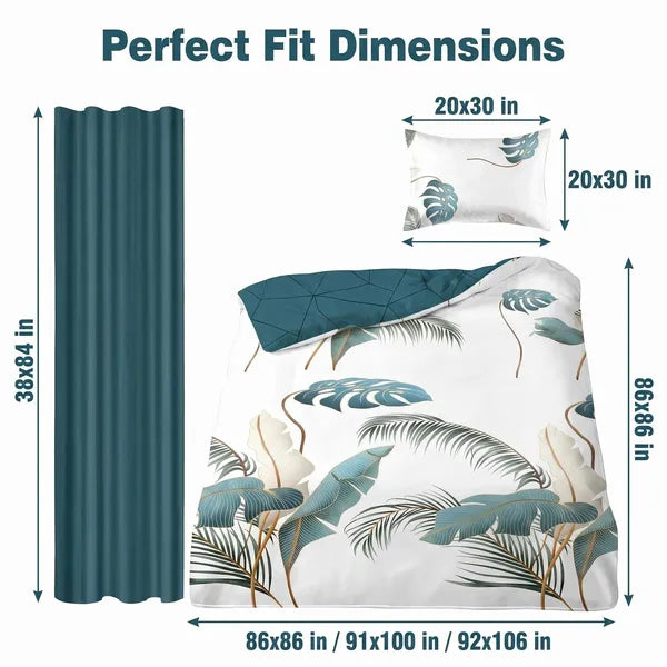 9 Piece Tropical Palm Leaf Bedspread Curtain Set Queen King Cal King Bedding