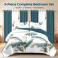 9 Piece Tropical Palm Leaf Bedspread Curtain Set Queen King Cal King Bedding