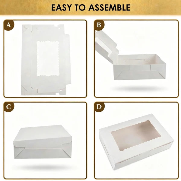 48 Pack Bakery Boxes with Window 12x8x2.5 White Cookie Pastry Donut Boxes