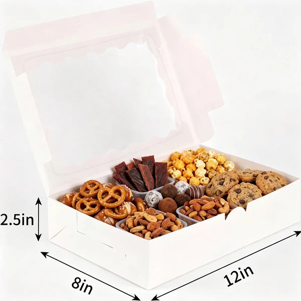 15 Pack Bakery Boxes with Window 12x8x2.5 White Cookie Pastry Treat Boxes