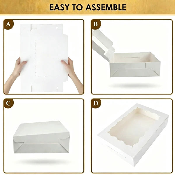 15 Pack Bakery Boxes with Window 12x8x2.5 White Cookie Pastry Treat Boxes