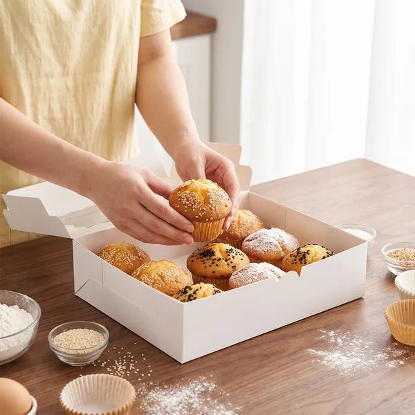 15 Pack Bakery Boxes with Window 12x8x2.5 White Cookie Pastry Treat Boxes