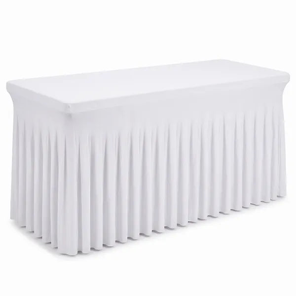 6FT White Spandex Table Skirt 72x30 Ruffled Fitted Tablecloth Wedding Party