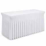 6FT White Spandex Table Skirt 72x30 Ruffled Fitted Tablecloth Wedding Party