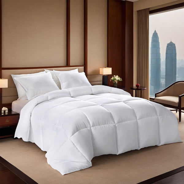White Comforter All Season Fluffy Checkered Quilted Soft Machine Washable Bedding