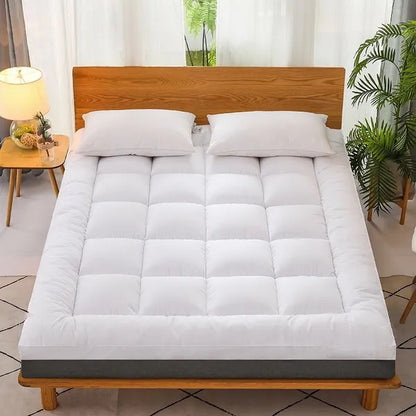 Queen Mattress Topper Pad Thick Padded Bed Protector Gray Corner Straps