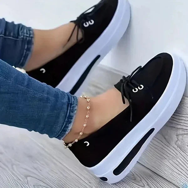 Women Slip On Wedge Sneakers Closed Toe Platform Casual Lace Up Shoes