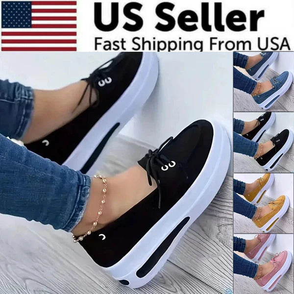 Women Slip On Wedge Sneakers Closed Toe Platform Casual Lace Up Shoes