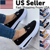 Women Slip On Wedge Sneakers Closed Toe Platform Casual Lace Up Shoes