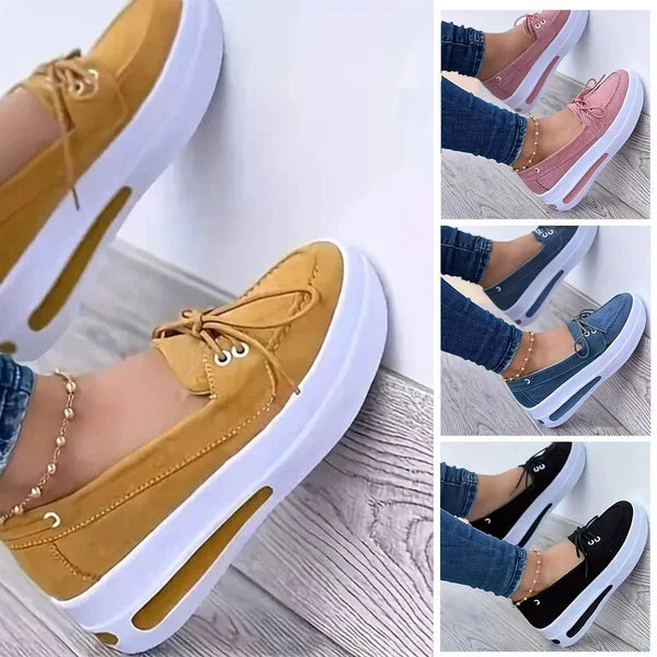 Women Slip On Wedge Sneakers Closed Toe Platform Casual Lace Up Shoes