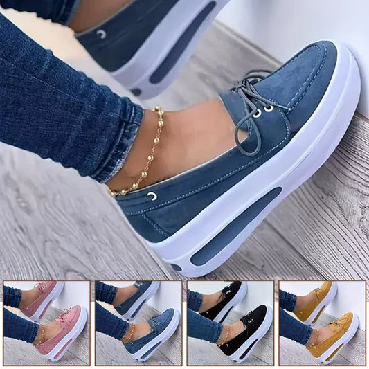 Women Slip On Wedge Sneakers Closed Toe Platform Casual Lace Up Shoes