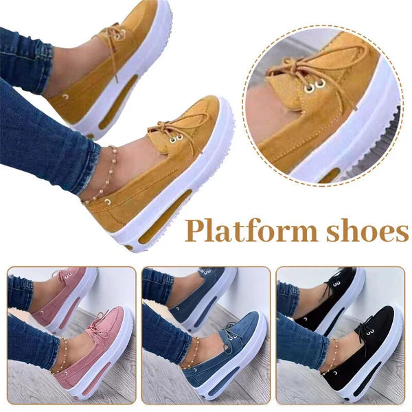 Women Slip On Wedge Sneakers Closed Toe Platform Casual Lace Up Shoes